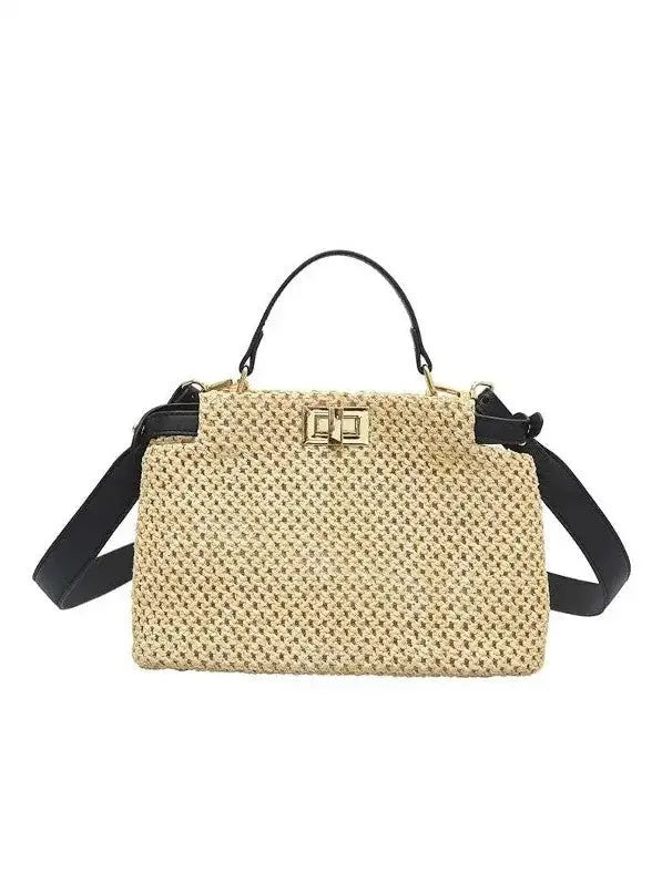 The Tiny Details Heidi Woven Straw Mixed Media Handbag