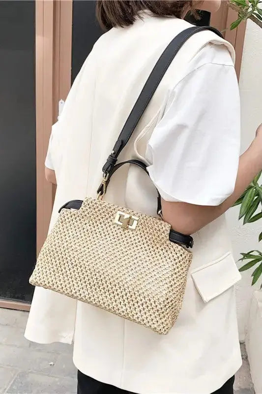 The Tiny Details Heidi Woven Straw Mixed Media Handbag