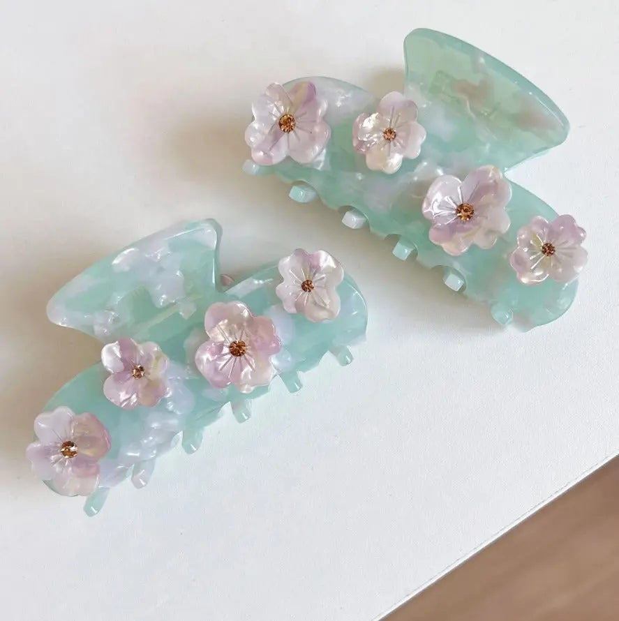 Ice Blue Rhinestone Flower Hair Claw