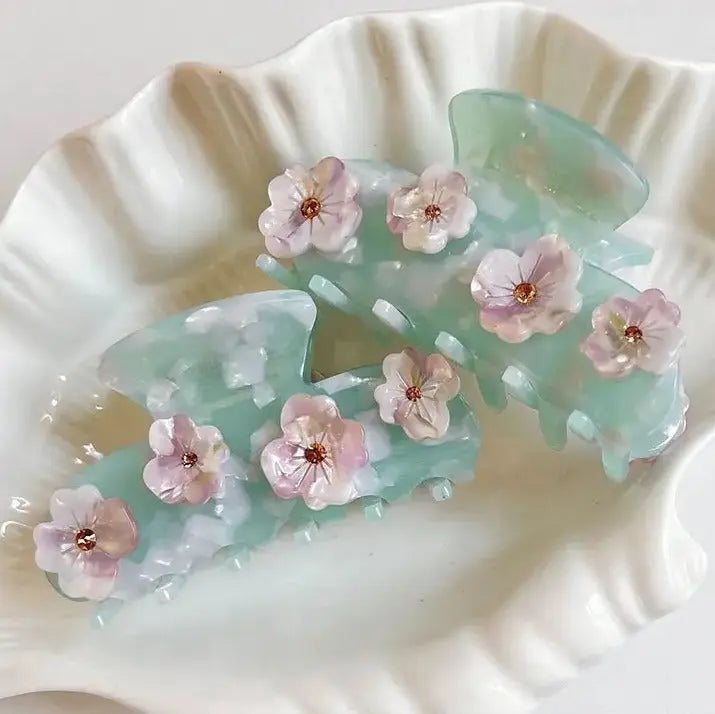 Ice Blue Rhinestone Flower Hair Claw