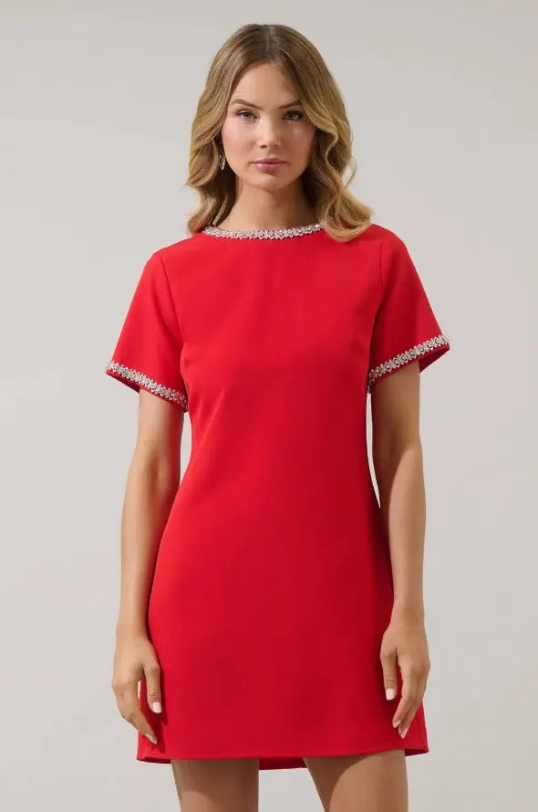 Kaitlyn Rhinestone Shift Mini Dress - The Tiny Details