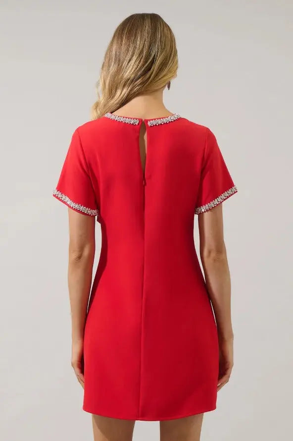 Kaitlyn Rhinestone Shift Mini Dress - The Tiny Details