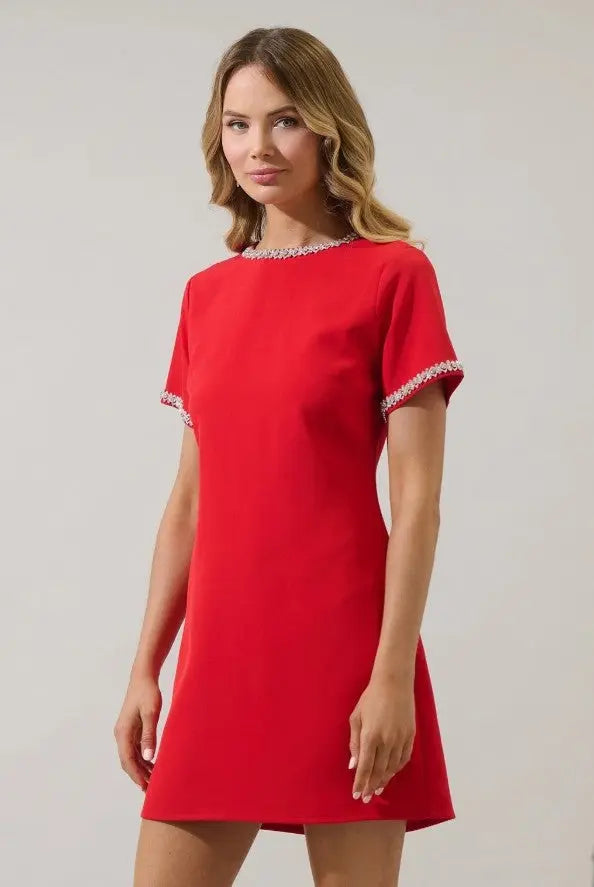 Kaitlyn Rhinestone Shift Mini Dress - The Tiny Details