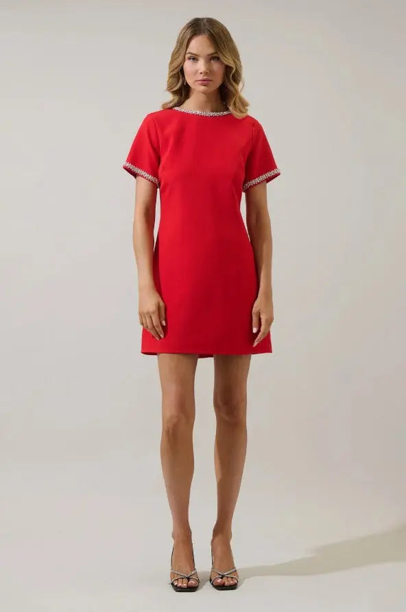 Kaitlyn Rhinestone Shift Mini Dress - The Tiny Details
