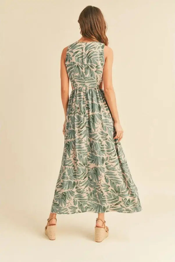 The Tiny Details Leaf Printed Cut-Out Long Dress