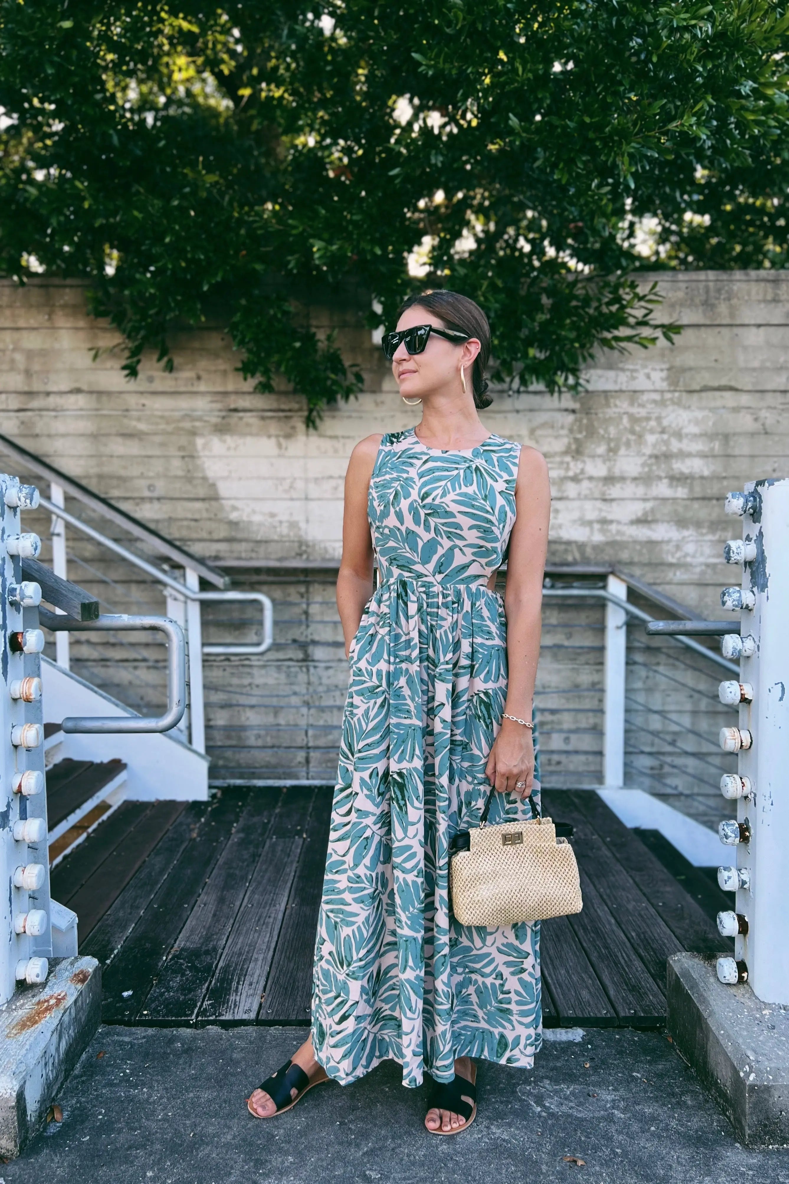 The Tiny Details Leaf Printed Cut-Out Long Dress