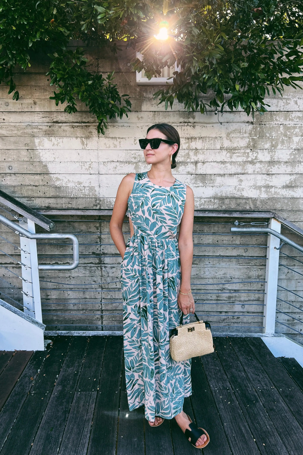 The Tiny Details Leaf Printed Cut-Out Long Dress