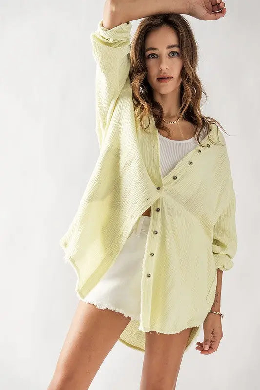 The Tiny Details Lemonade Yellow Soft Frayed Hem Gauze Tunic