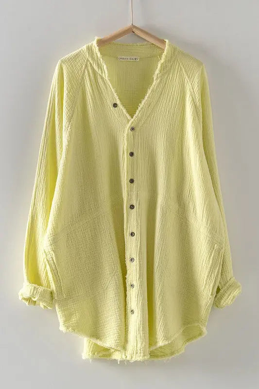 The Tiny Details Lemonade Yellow Soft Frayed Hem Gauze Tunic