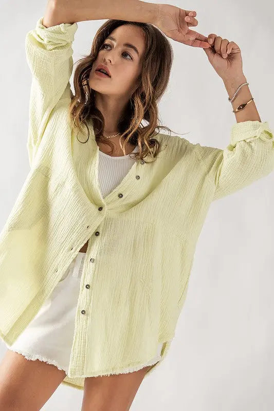 The Tiny Details Lemonade Yellow Soft Frayed Hem Gauze Tunic