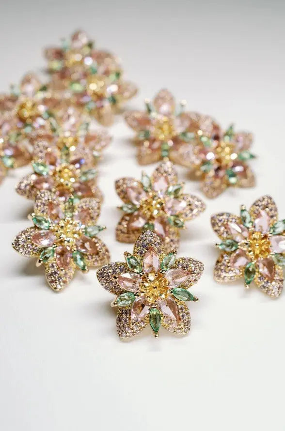 The Tiny Details Lotus Bloom Crystal Statement Stud Earrings