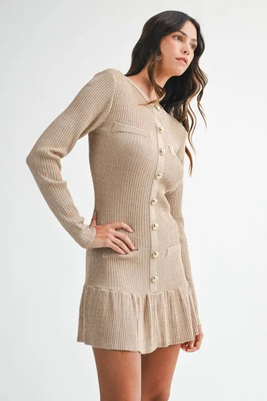 champagne long sleeve mini dress Donelli Long Sleeve Mini Dress Champagne