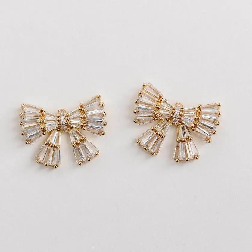 The Tiny Details Gold Maxi Sparkler Statement Bow Stud Earrings