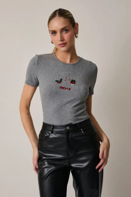 Merry Christmas Beaded Rib Tee - The Tiny Details