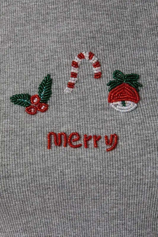 Merry Christmas Beaded Rib Tee - The Tiny Details