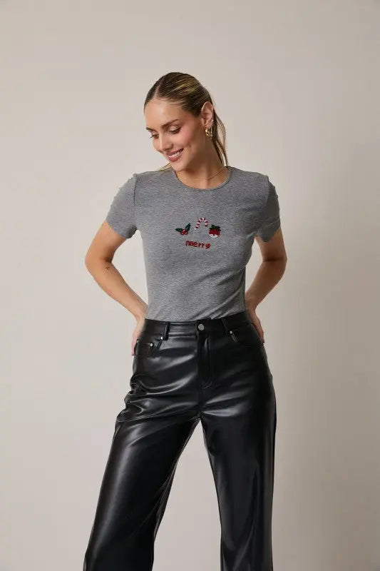 Merry Christmas Beaded Rib Tee - The Tiny Details