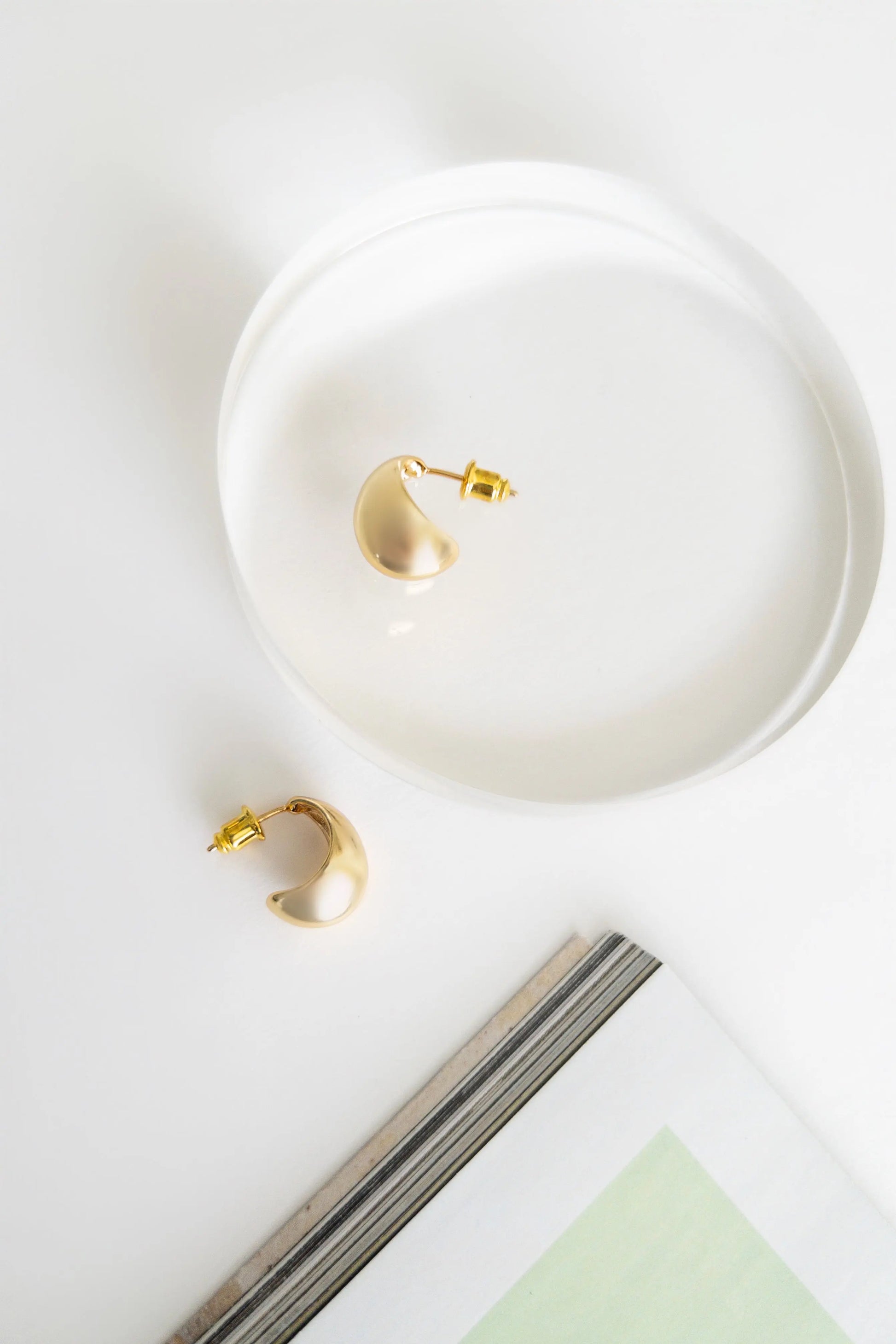 The Tiny Details Mini Curved Gold Huggie Drop Earrings