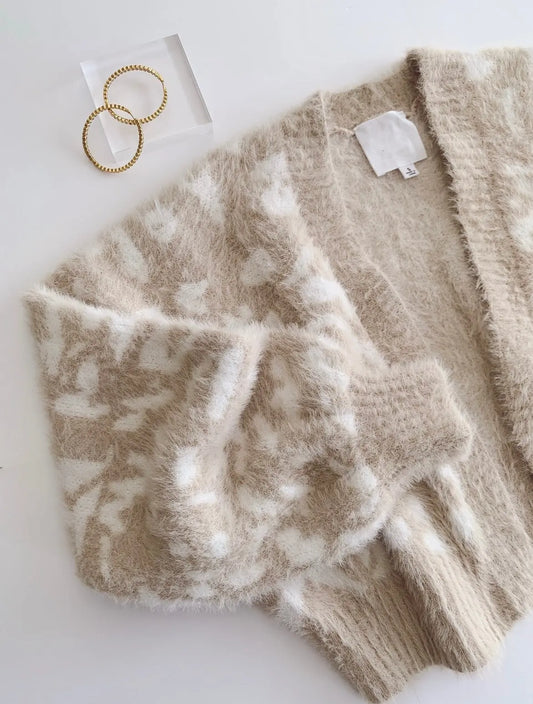 The Tiny Details Neutral Animal Graphic Fuzzy Cardigan