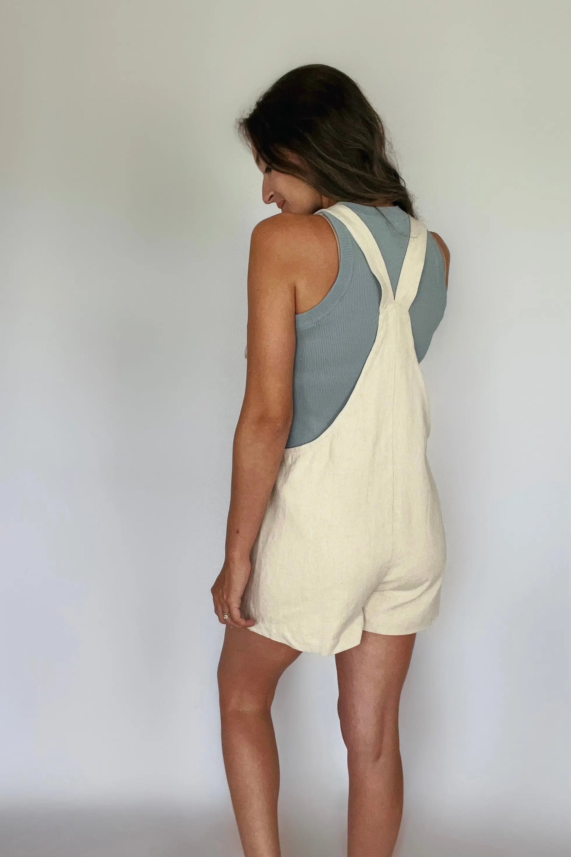 The Tiny Details Neutral Cotton Linen Short Overall