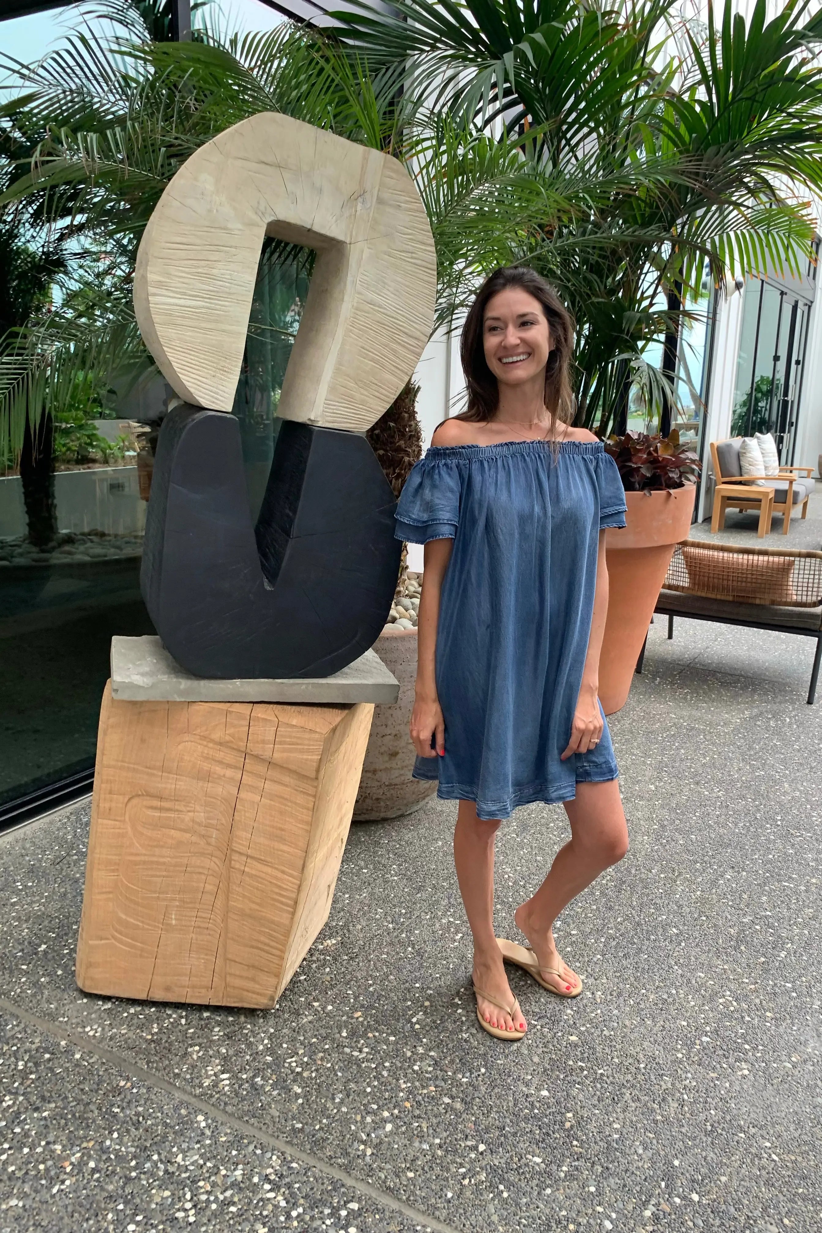chambray off shoulder dress Shona Joy - Marlowe Linen Blend Off Shoulder Mini Dress