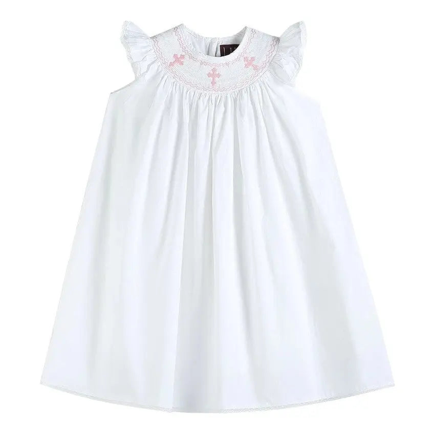 The Tiny Details Pink Cross Smocked Bishop Dress