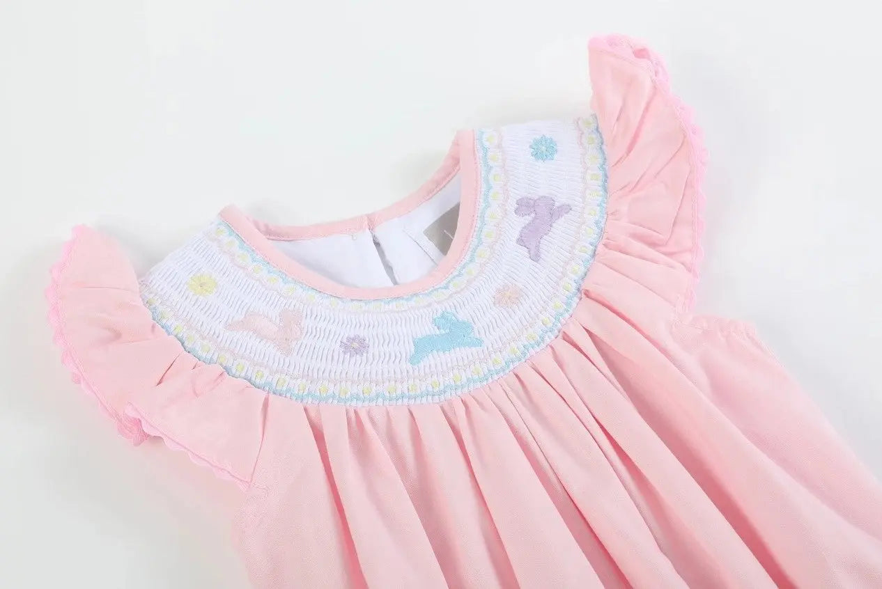 Pink Easter Bunny Smocked Flutter Romper - The Tiny Details