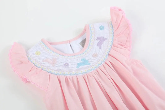 Pink Easter Bunny Smocked Flutter Romper - The Tiny Details