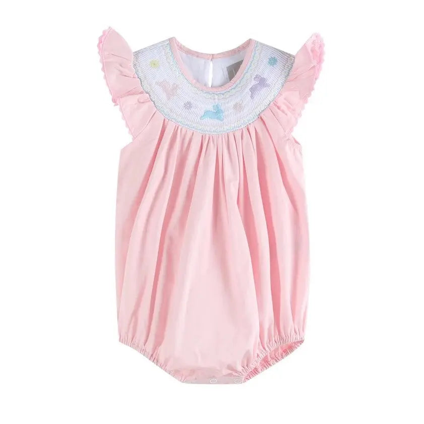 Pink Easter Bunny Smocked Flutter Romper - The Tiny Details