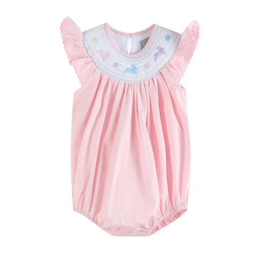 Pink Easter Bunny Smocked Flutter Romper - The Tiny Details