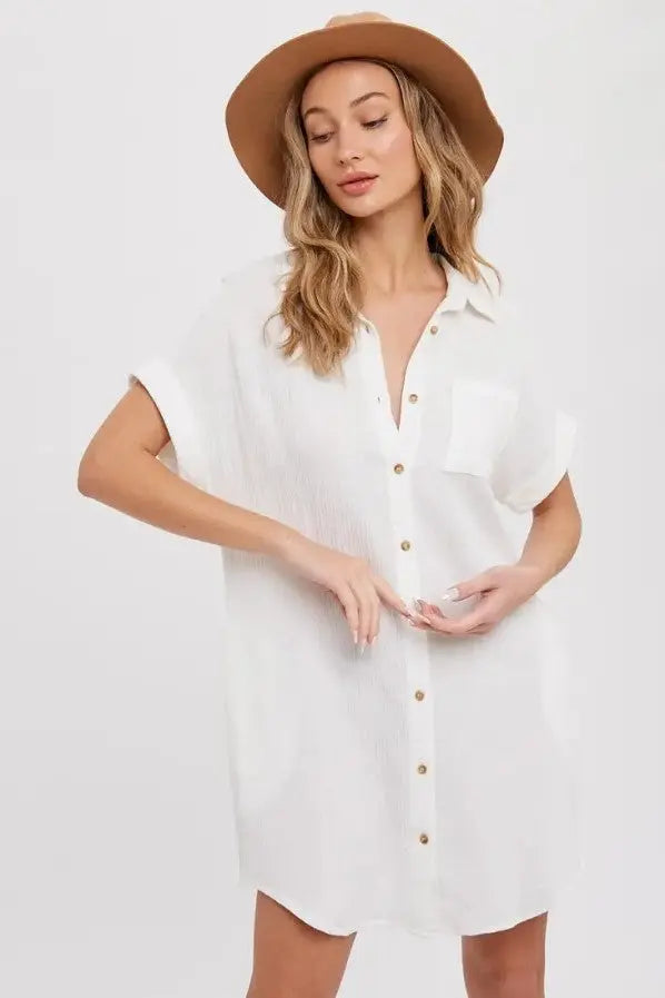 Ivory Button Down Robe Pocket Ivory Button Down Shirt Dress | The Tiny Details