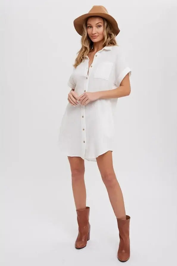Pocket Ivory Button Down Shirt Dress The Tiny Details