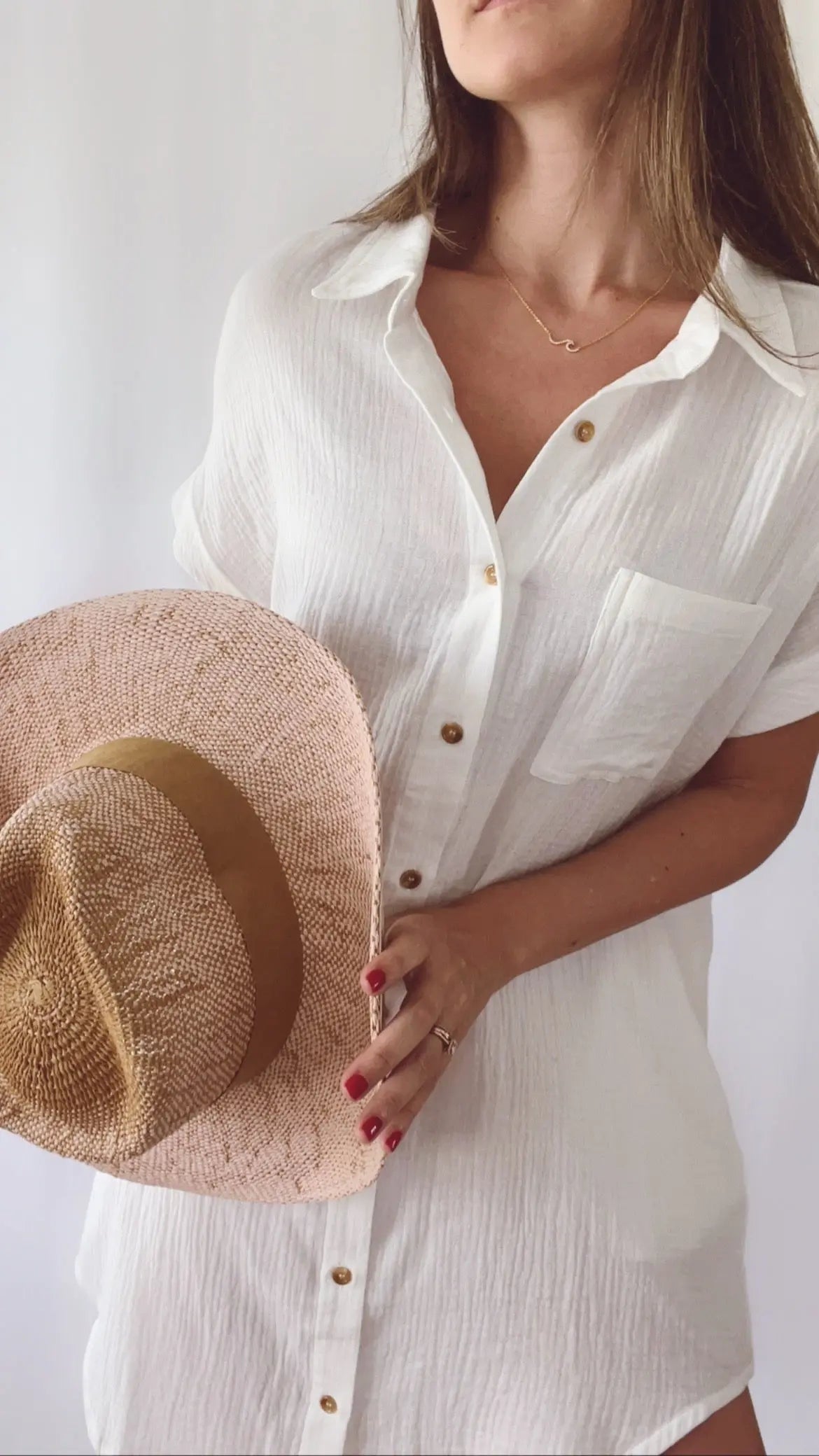 The Tiny Details Pocket Ivory Button Down Shirt Dress