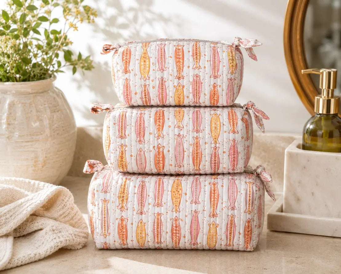 Quilted Fish Cosmetic Bag Set