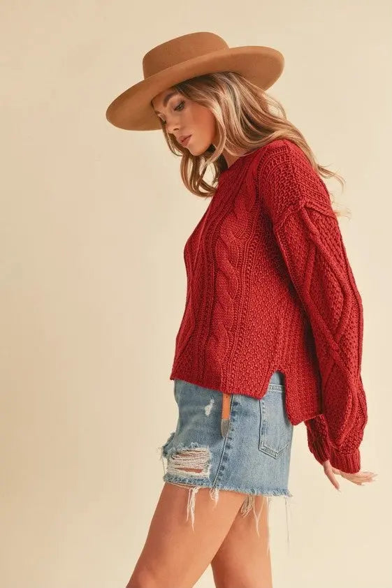 The Tiny Details Red Cable Knit Pullover Sweater