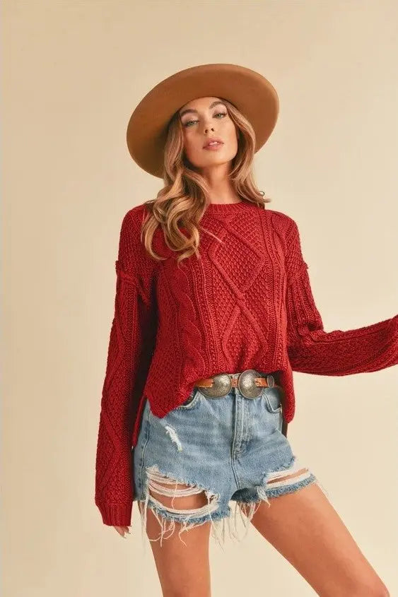 The Tiny Details Red Cable Knit Pullover Sweater