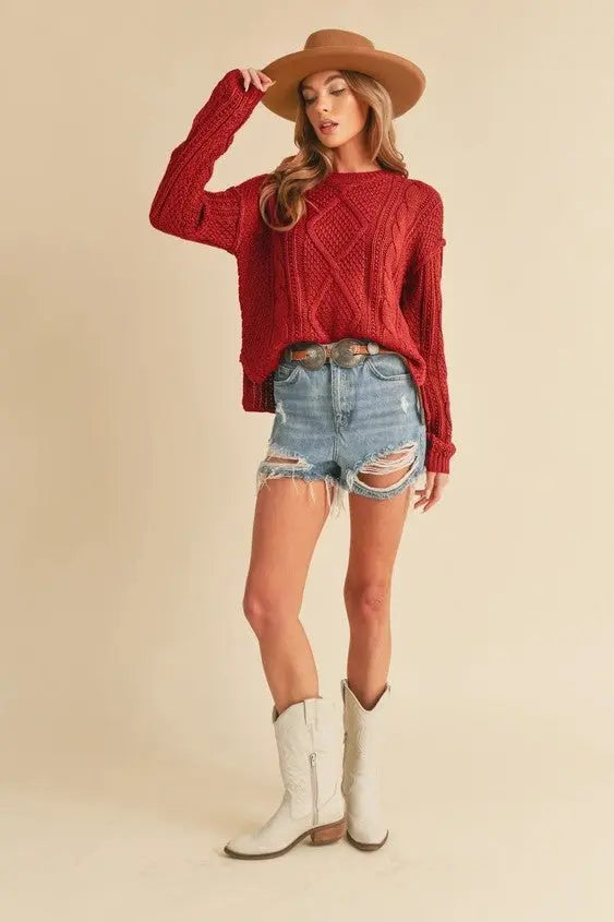 The Tiny Details Red Cable Knit Pullover Sweater