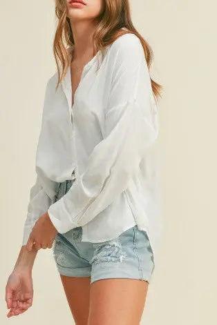 The Tiny Details Relaxed White Long Sleeve Button Shirt