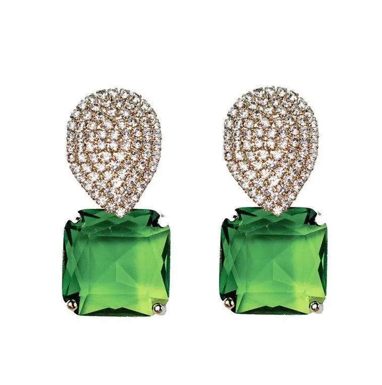 The Tiny Details Retro Pave Crystal and Peridot Drop Earrings