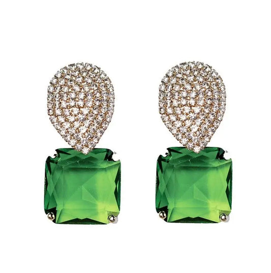 The Tiny Details Retro Pave Crystal and Peridot Drop Earrings