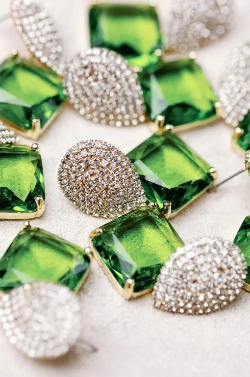 The Tiny Details Retro Pave Crystal and Peridot Drop Earrings