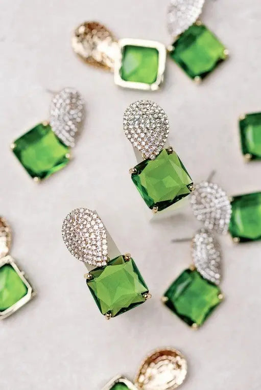 The Tiny Details Retro Pave Crystal and Peridot Drop Earrings