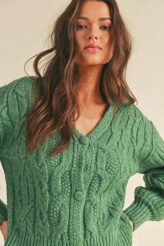 The Tiny Details Rosemary Green Cable Knit Cardigan