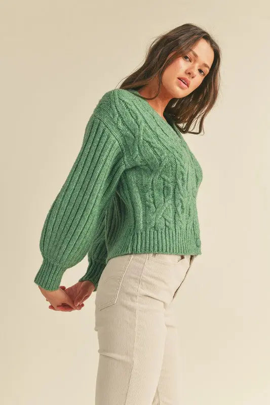 The Tiny Details Rosemary Green Cable Knit Cardigan