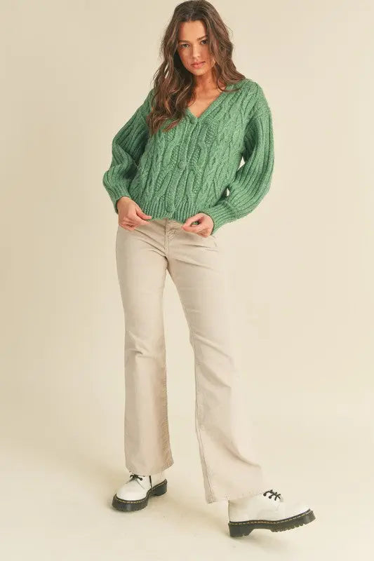 The Tiny Details Rosemary Green Cable Knit Cardigan