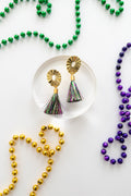 Round Mardi Gras Tinsel Tassel Earrings - The Tiny Details