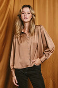 The Tiny Details Satin Bedazzled Button Blouse