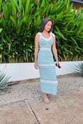 The Tiny Details Seagreen Striped Rib Knit Midi Dress