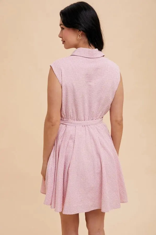 Seersucker Sleeveless Lapel Dress - The Tiny Details