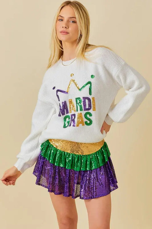 Mardi Gras Sweater with Contrast Stitching main image 1