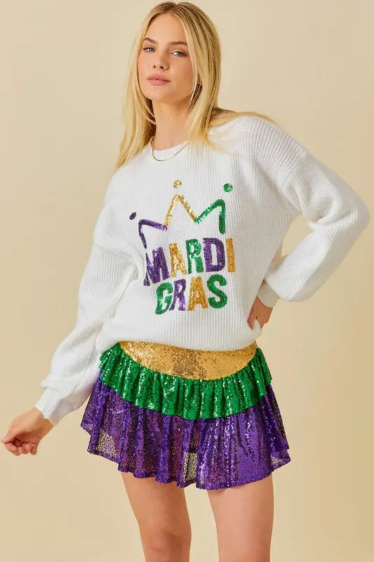 Sequin Crown Mardi Gras Sweater - The Tiny Details
